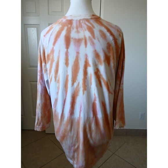 Victoria Secret "PINK" orange tie-dye t shirt 3/4 Sleeve Round Neck Medium Y2K - Picture 3 of 15
